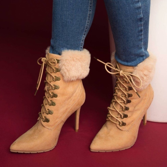 Shoes - FAUX SUEDE FUR LACEUP BOOTS Last One!